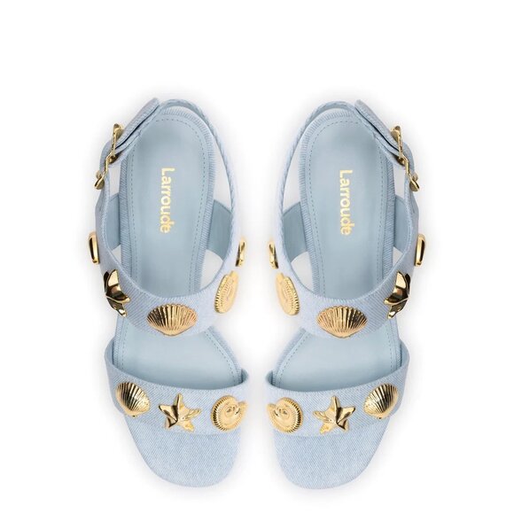NEW LARROUDE Made In Brazil Madison Block Heel Sandals maya denim 253 - Picture 5 of 8